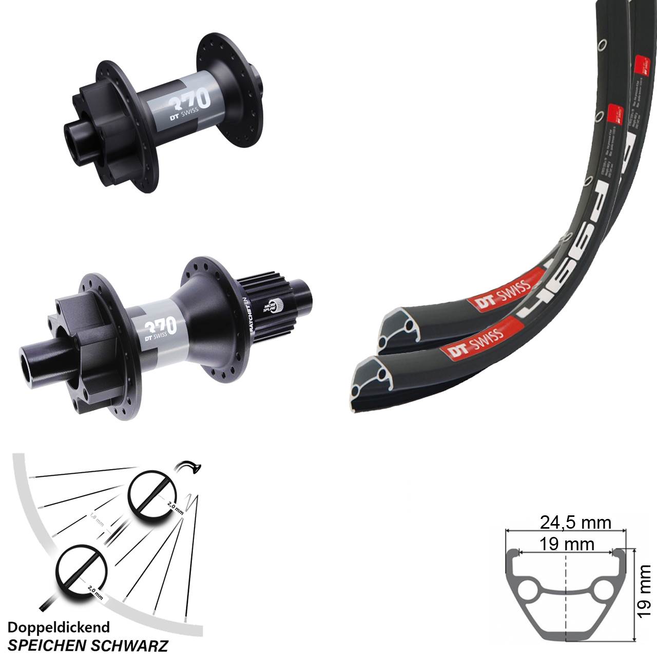 DT Swiss 466D Disc 28 Zoll Laufradsatz 6-Loch 15x100/12x142-370 Micro Spline