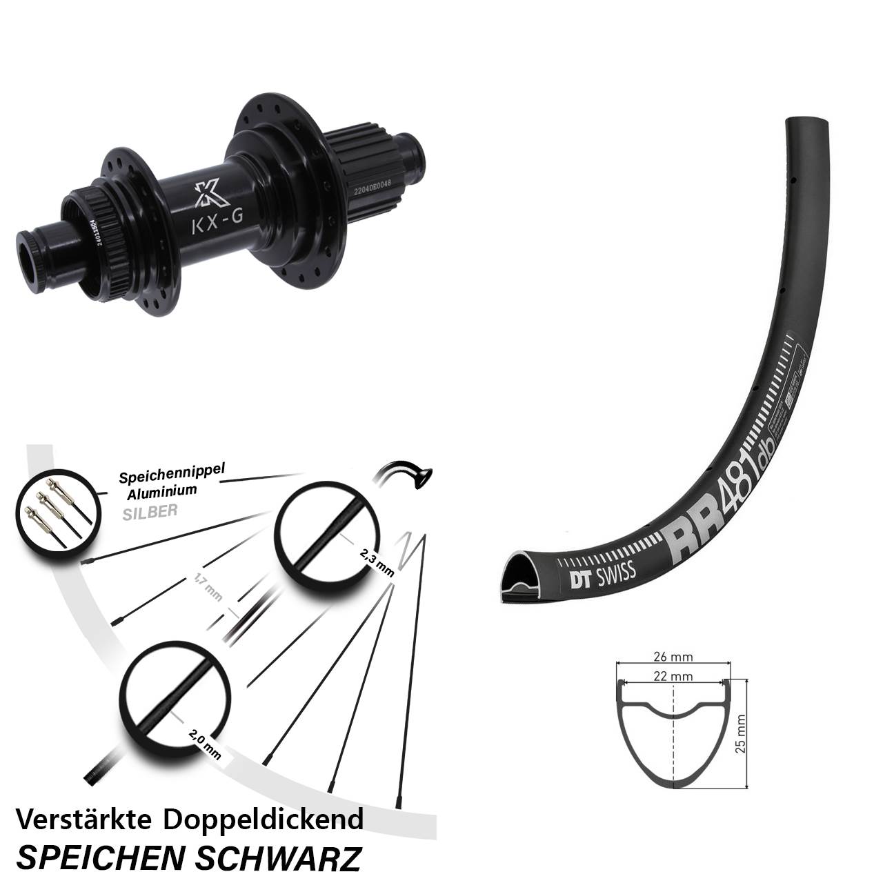 Centerlock Hinterrad 12x142 28 Zoll DT Swiss RR 481 KX-GS Heavy Duty Shimano Micro Spline