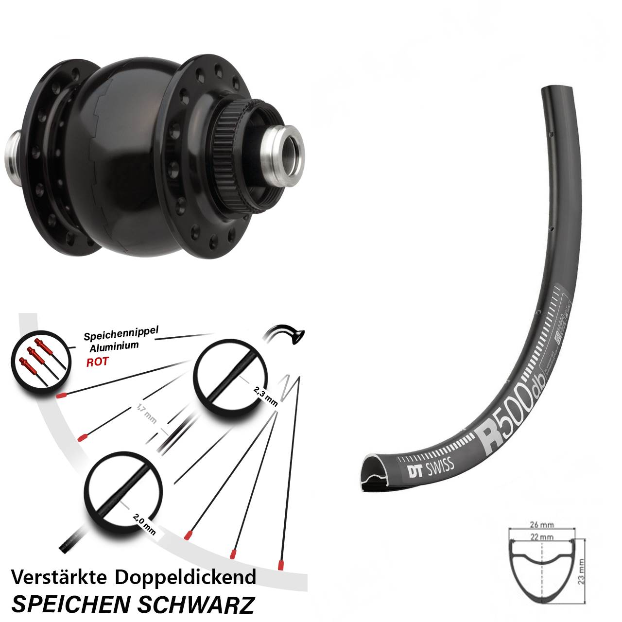 verstärktes Nabendynamolaufrad SON 28 DT Swiss R 500 28-29 Zoll für 12x100 mm Steckachse