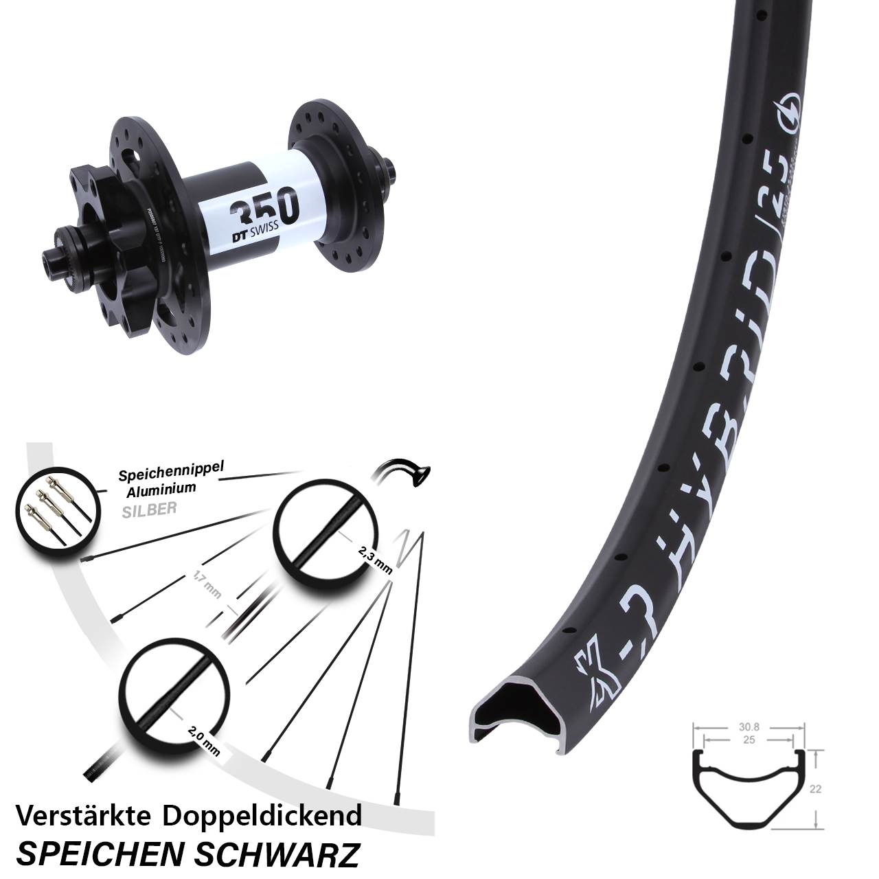 Vorderrad 28-29 Zoll KX-R Hybrid 25 DT Swiss 350 QR