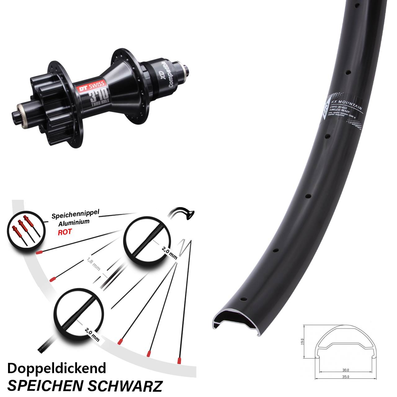 Hinterrad 6-Loch QR 29 Zoll KX Mountain TR DT Swiss 370 XD 11-12 fach