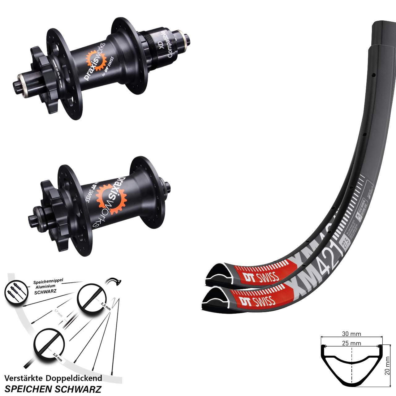 6-Loch 29 Zoll Laufradsatz DT Swiss XM421-350 XD 11-12 fach QR