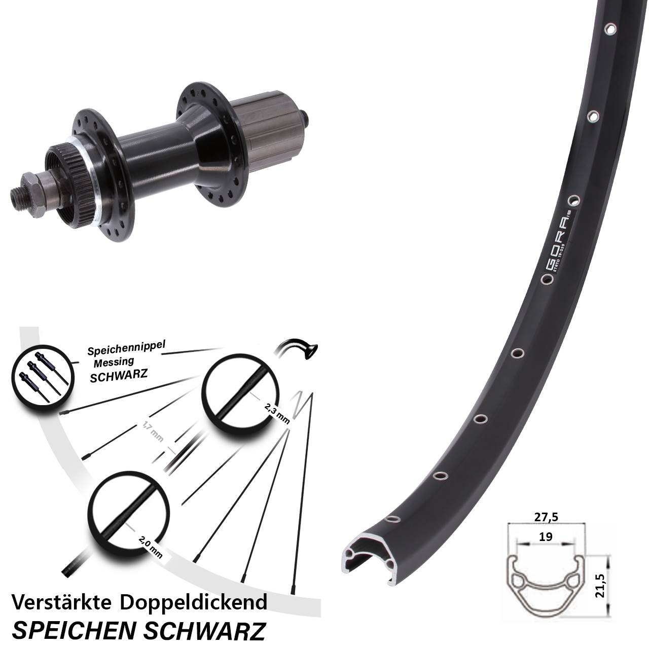 Centerlock Hinterrad 650B Gora 19 Joytech 5x135 mm schwarz Centerlock 8-11 fach HG QR