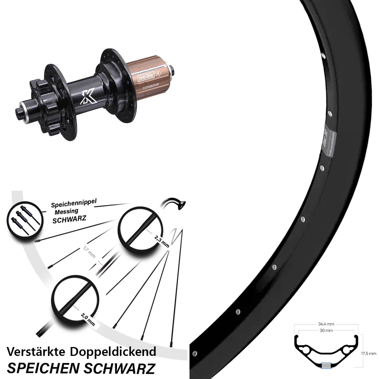Ryde Disc 30 KX-M 27,5 Zoll 6-Loch Hinterrad QR 8-12 fach HG