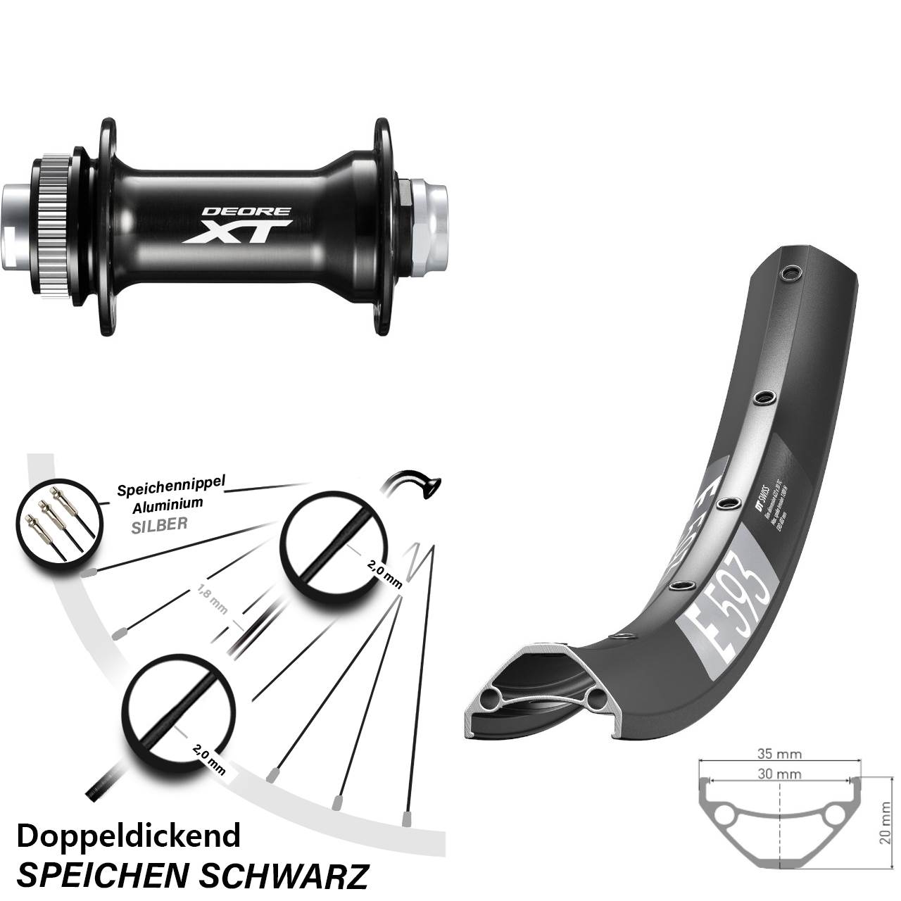 Vorderrad Centerlock 29 Zoll DT Swiss E593 Shimano XT 15x110 Boost