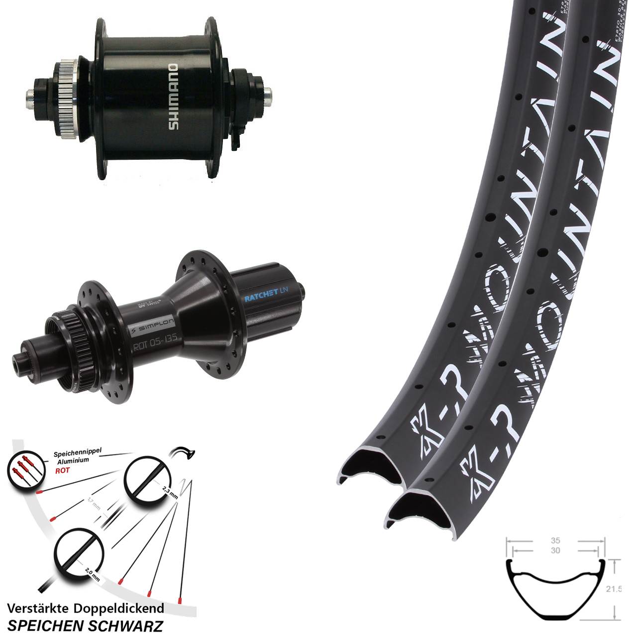 Disc Laufradsatz 29 Zoll KX-R Mountain DT Swiss 370 Hybrid Shimano DH-UR700 8-11 fach QR