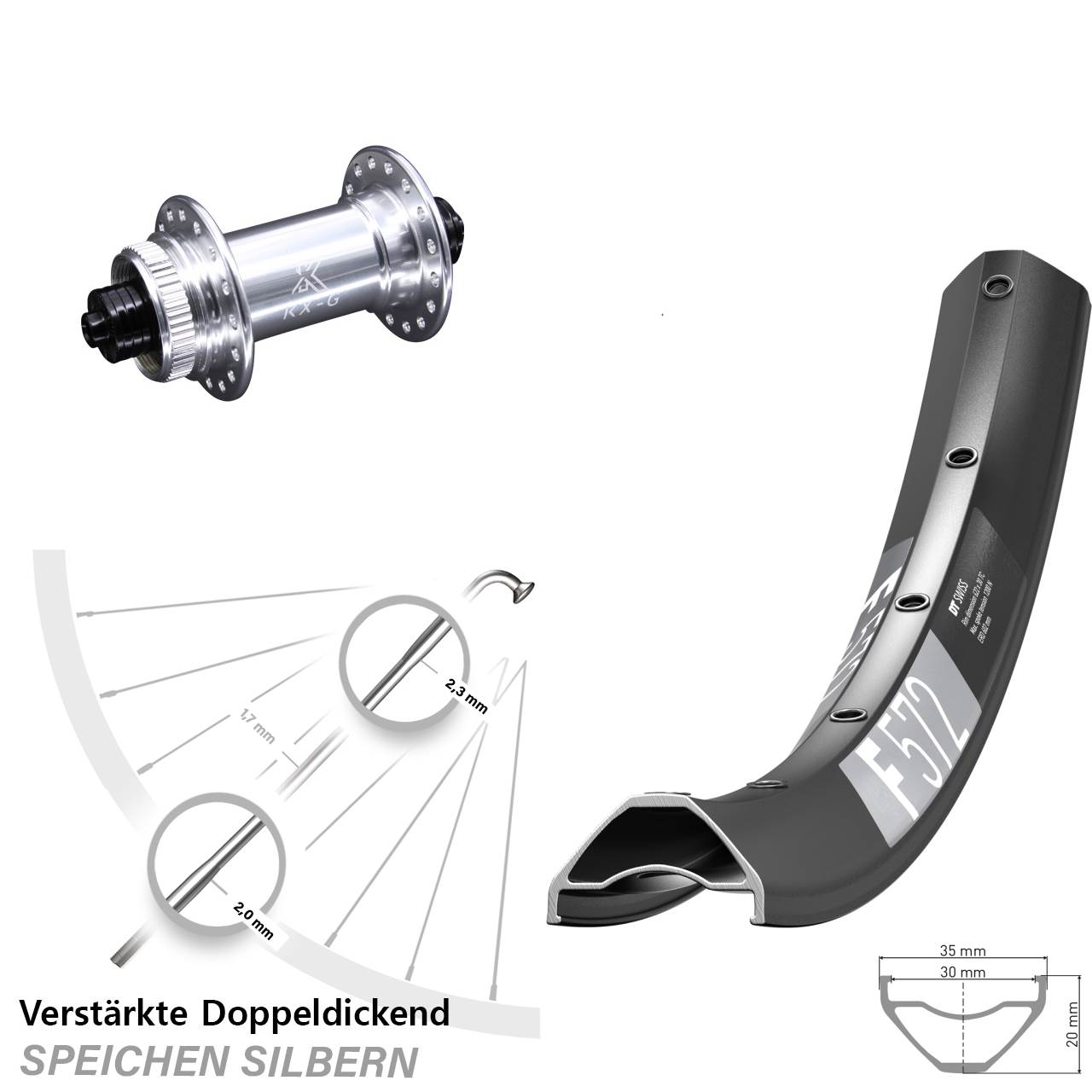 29 Zoll DT Swiss F 572 KX-G Centerlock Vorderrad für Schnellspanner