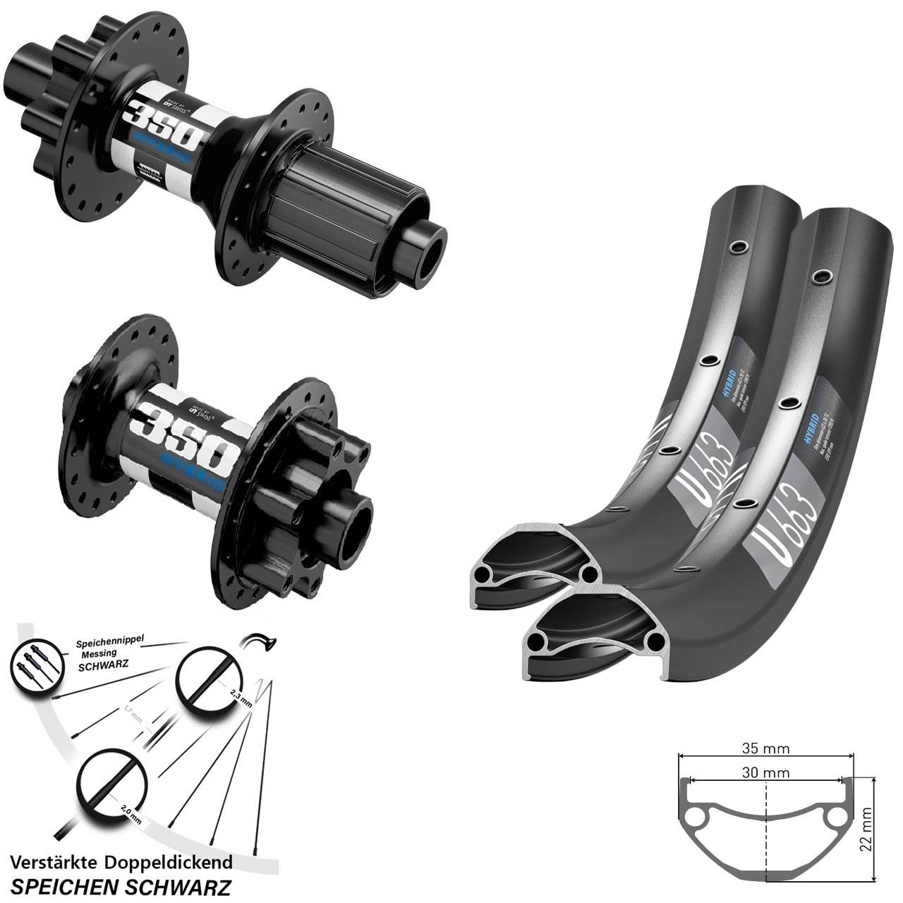 Disc 29 Zoll Laufradsatz DT Swiss U663-350 Hybrid 8-11 fach HG 15x110 12x148 Boost