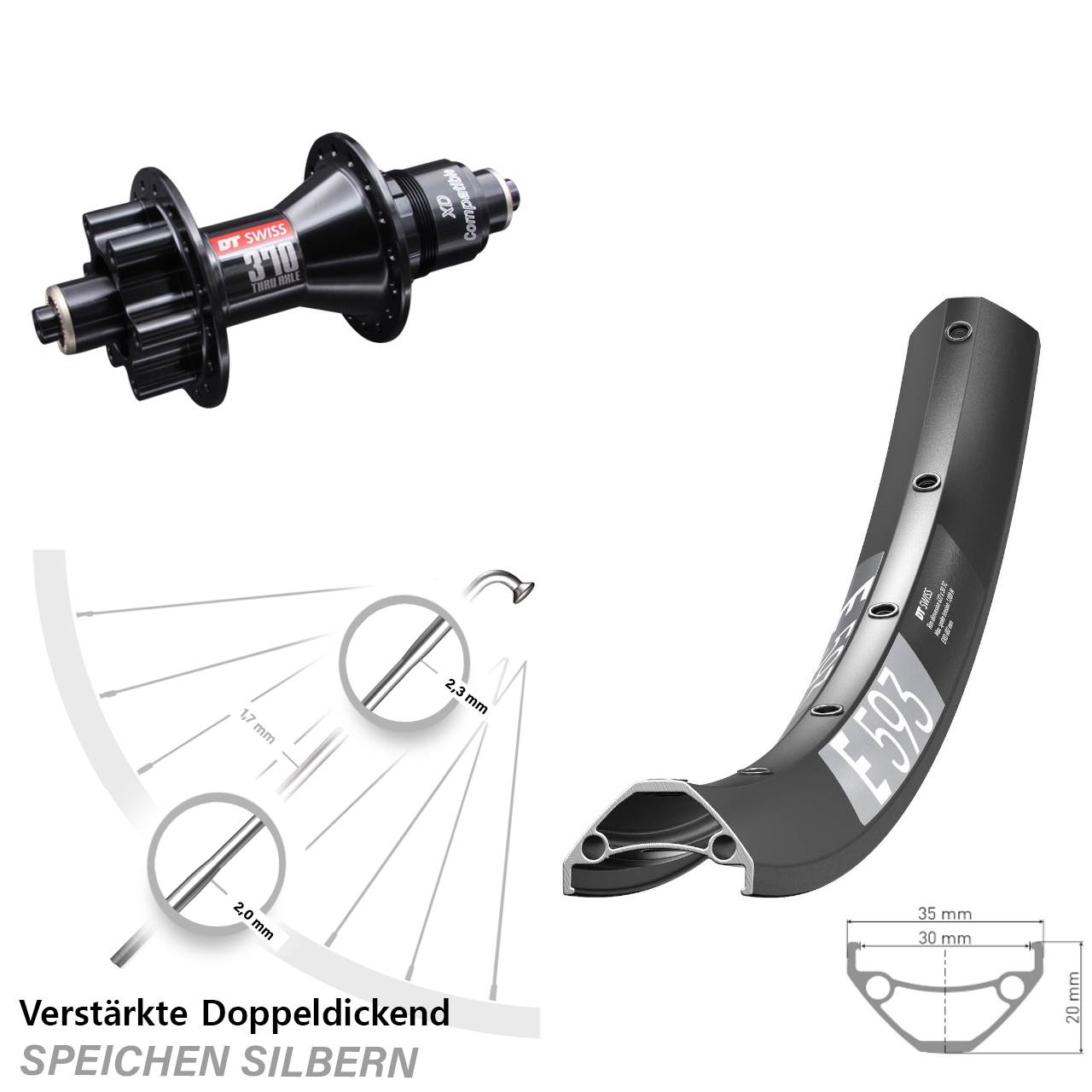 DT Swiss E593 DT Swiss 370 29 Zoll Hinterrad 6-Loch QR SRAM XD