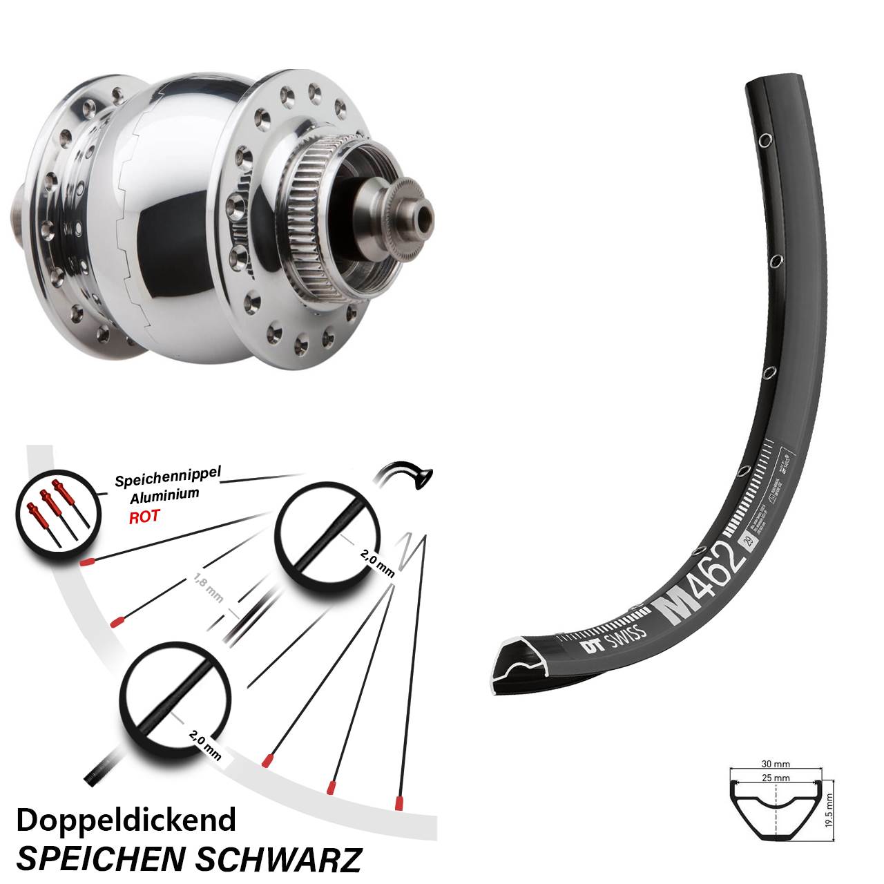 Disc Nabendynamovorderrad 27,5 Zoll DT Swiss M 462 SONdelux QR