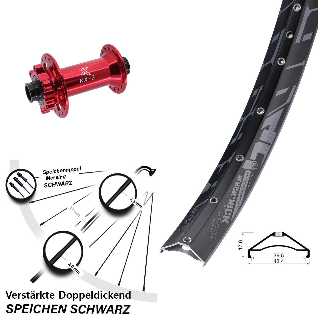 Rodi Ready 40 KX-B rot 27,5 Zoll Disc Laufrad 15x110 Boost