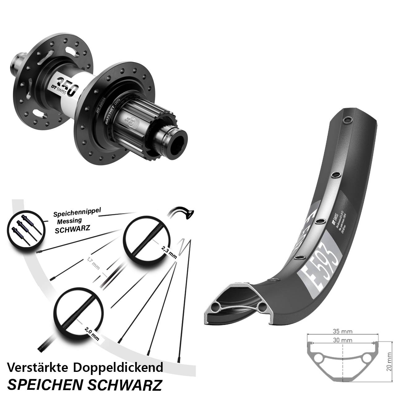 29 Zoll DT Swiss E593-350 DEG72 Disc Laufrad 12x148 Shimano Micro Spline