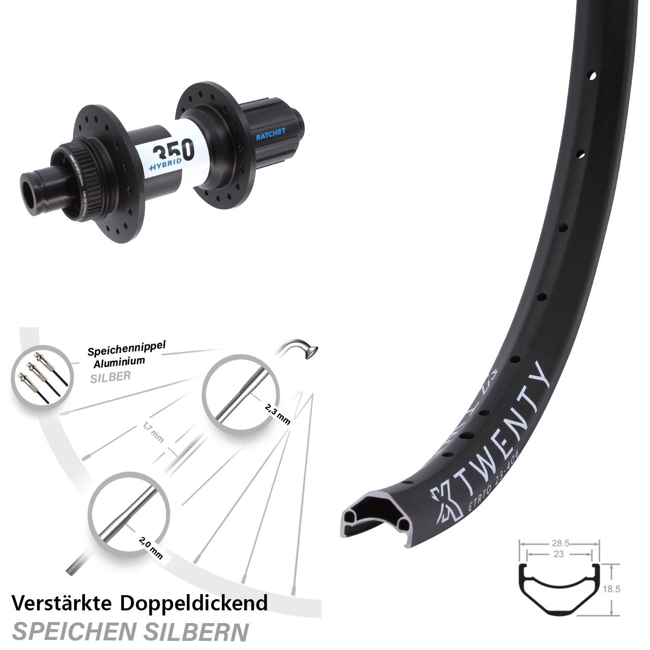 KX Twenty DT Swiss Hybrid 350 20 Zoll Disc Hinterrad 12x148 Boost 8-11 fach HG