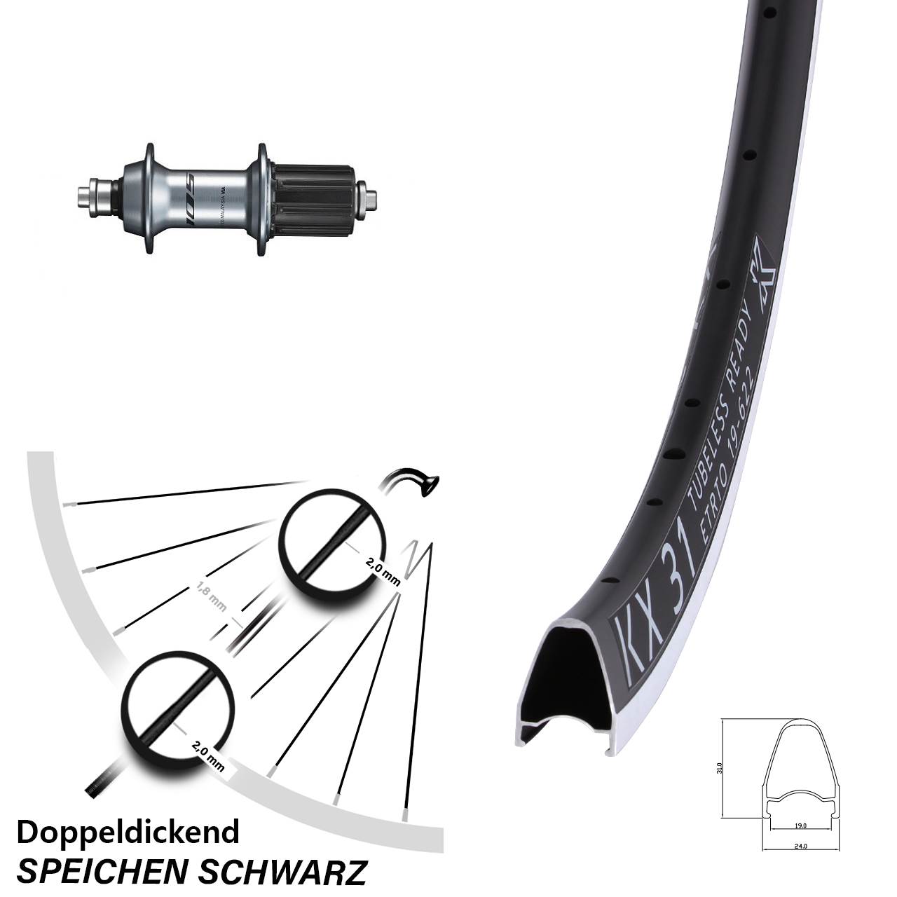 KX 31 Shimano 105 28 Zoll Laufrad hinten QR 8-12 fach HG