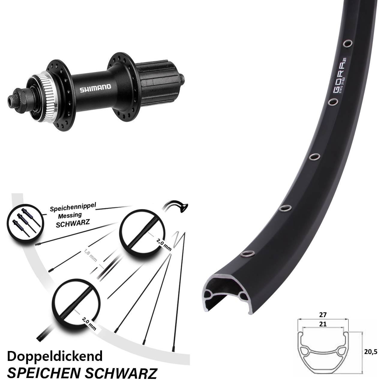 Centerlock Hinterrad QR 29 Zoll Gora 21 Shimano FH-M4050 8-11 fach HG
