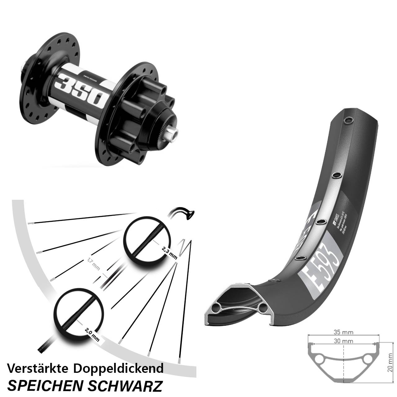 Disc Vorderrad für Schnellspanner 27,5 Zoll DT Swiss E593-350