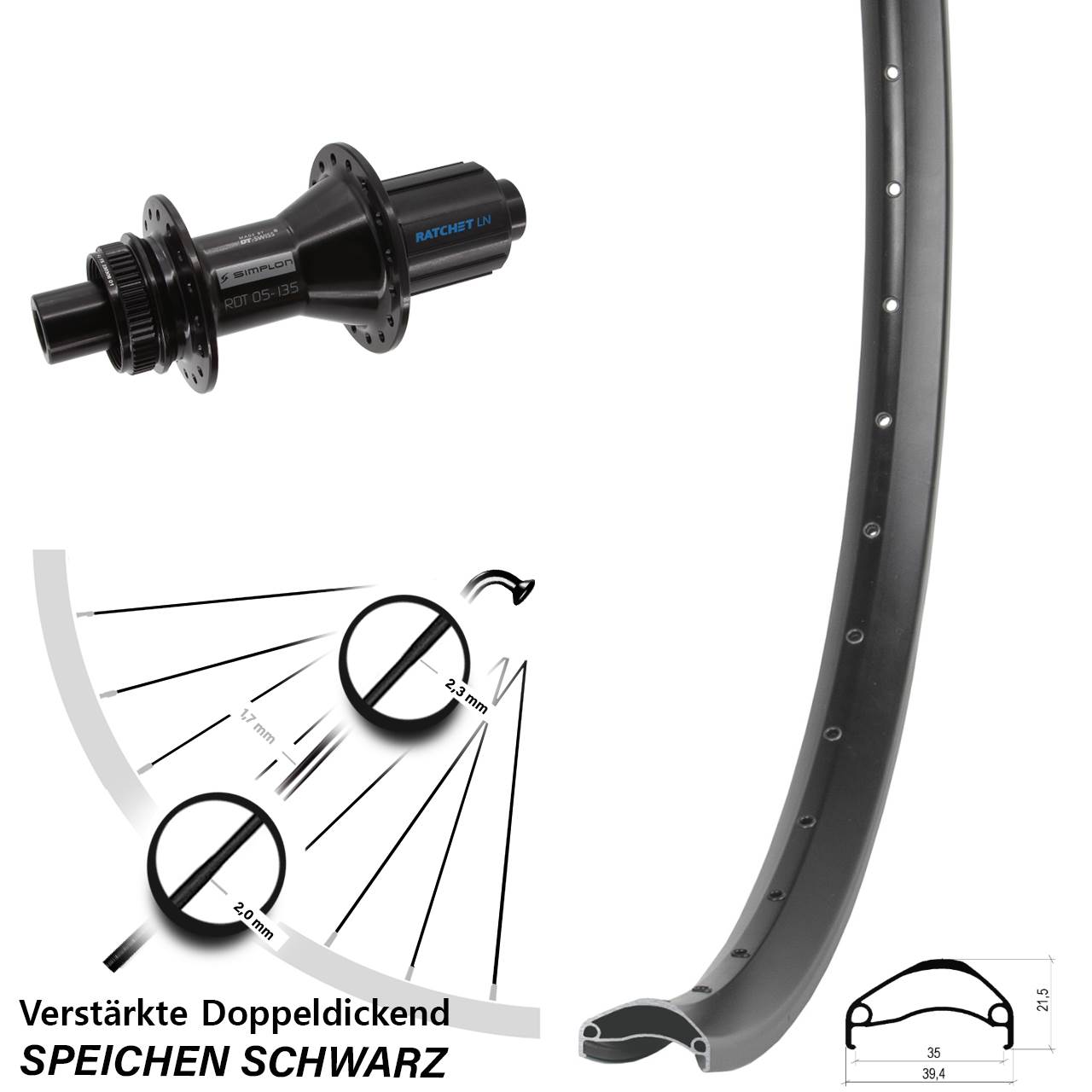 Hinterrad Centerlock 27,5 Zoll Ambrosio E35 DT Swiss 370 Hybrid 8-11 fach HG 12x142