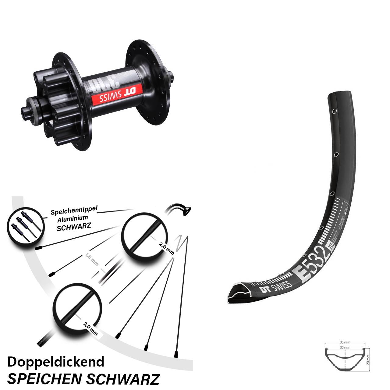 Vorderrad 29 Zoll DT Swiss E 532 mit 370 6-Loch Schnellspanner