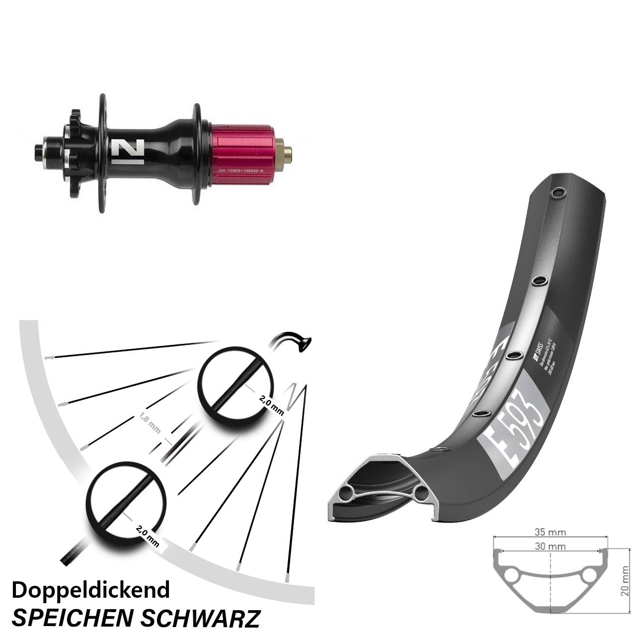 Disc Hinterrad für Schnellspanner 650B DT Swiss E 593 Novatec Superlight 8-12 fach