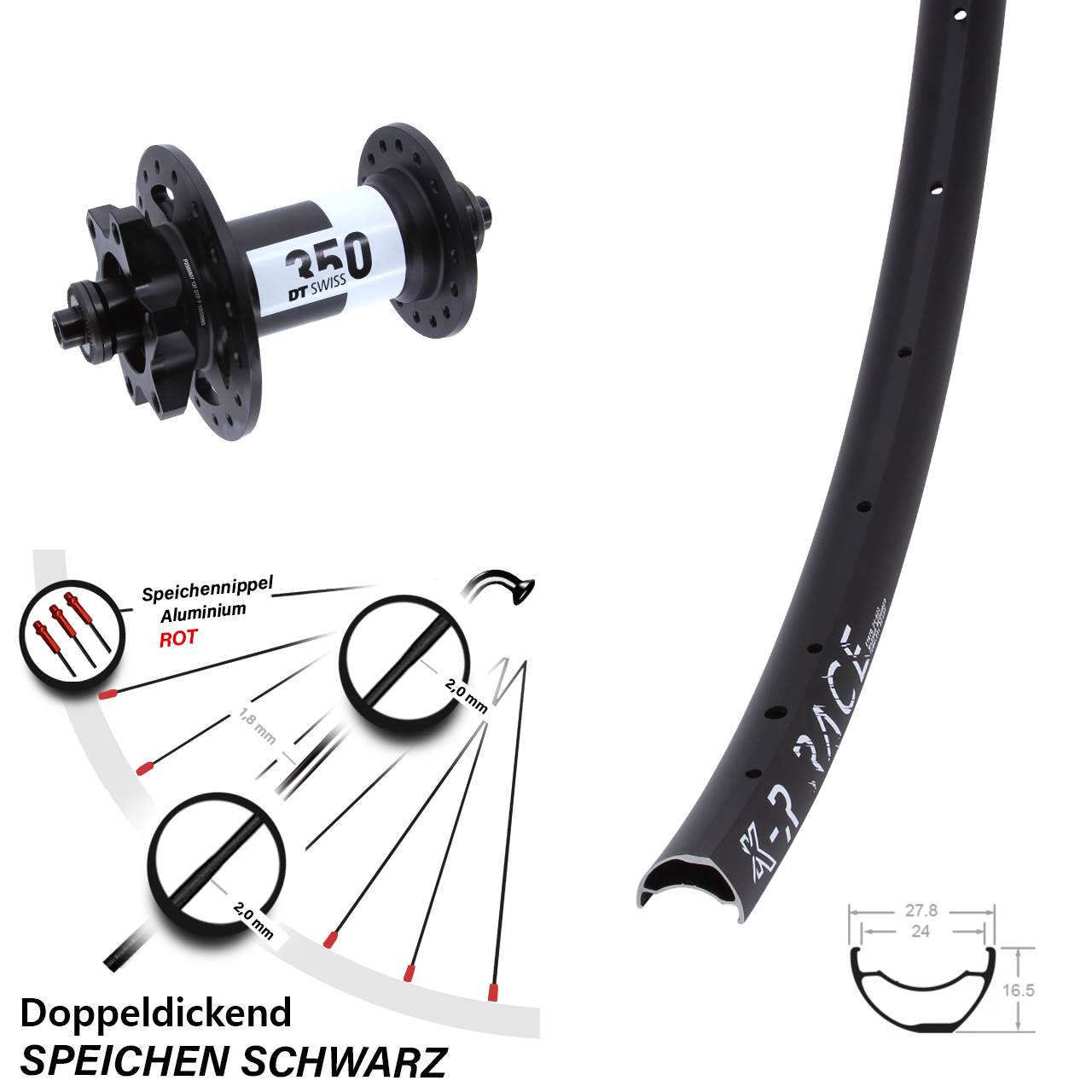 KX-R Race DT Swiss 350 29 Zoll 6-Loch Vorderrad für Schnellspanner