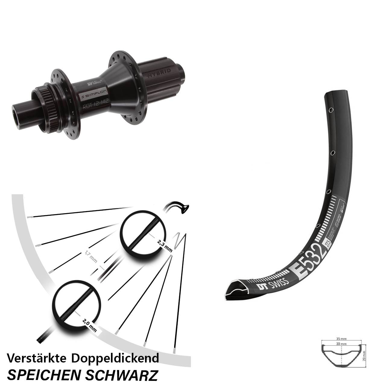 29 Zoll DT Swiss E 532-370 Hybrid Hinterrad Centerlock 12x142 8-11 fach HG