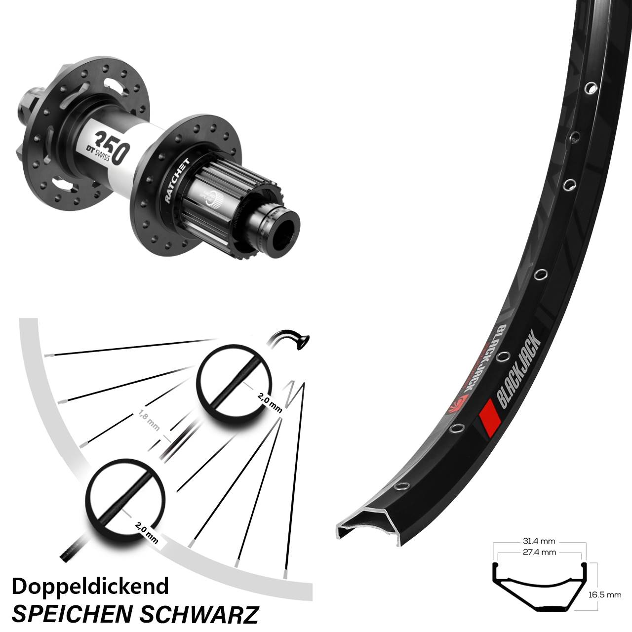 Laufrad 27,5 Zoll Rodi Ready 27 Disc DT Swiss 350 12x148 6-Loch Micro Spline
