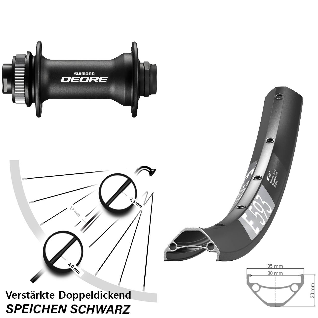 Disc Vorderrad 27,5 Zoll DT Swiss E 593 Shimano Deore HB-M618 Boost 15x110
