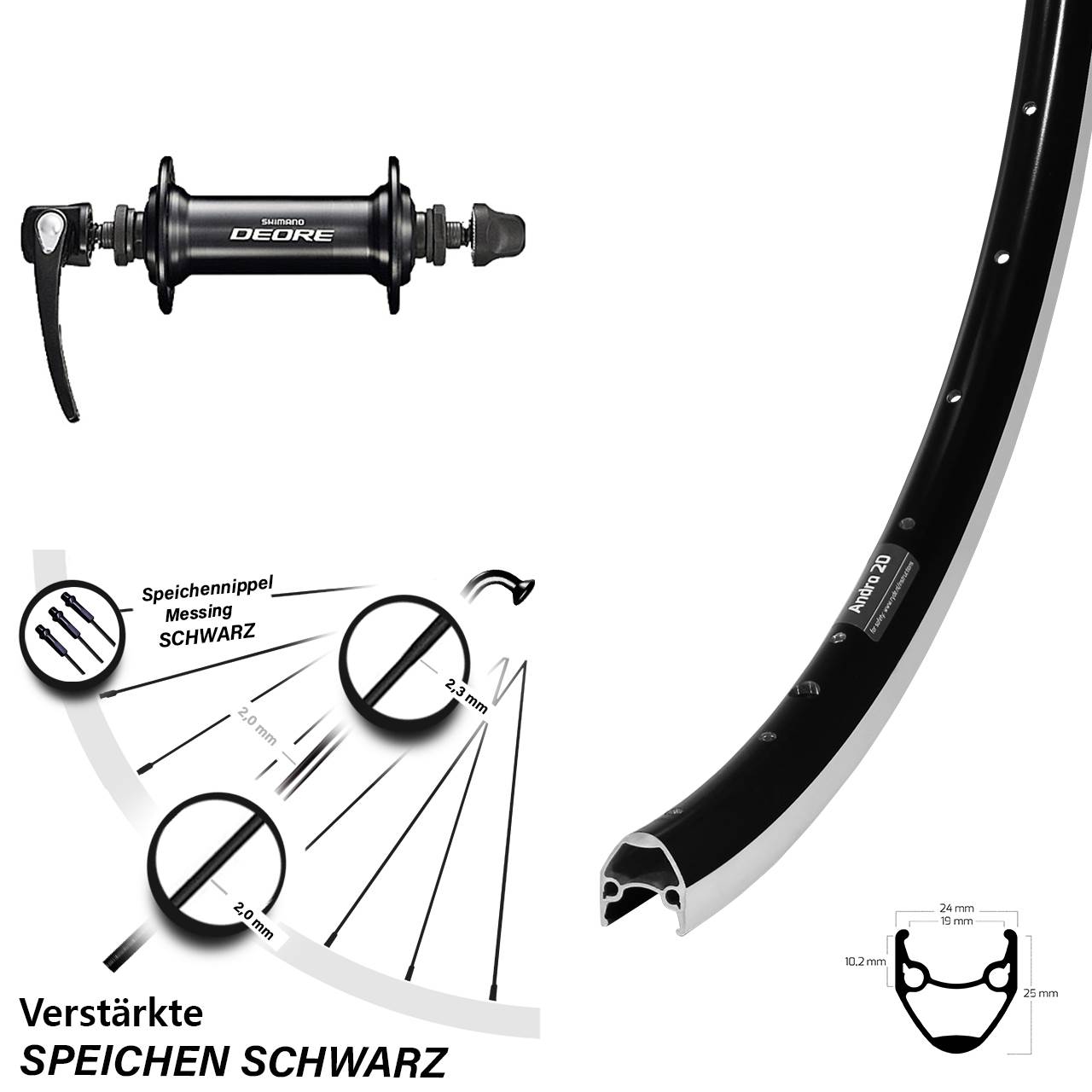 28 Zoll Shimano Deore Vorderrad Ryde Andra 20