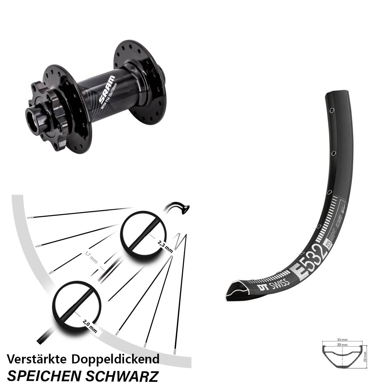 DT Swiss E 532 Sram 716 29 Zoll Disc Vorderrad 15x110 Boost