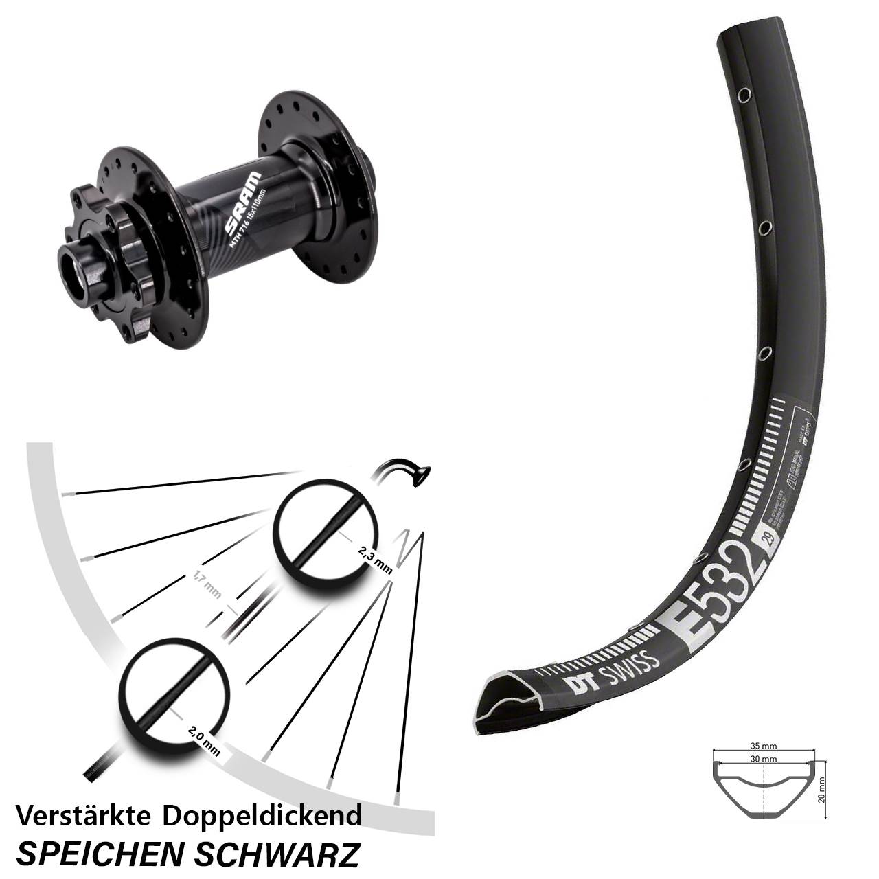 DT Swiss E 532 Sram 716 29 Zoll Disc Vorderrad 15x110 Boost