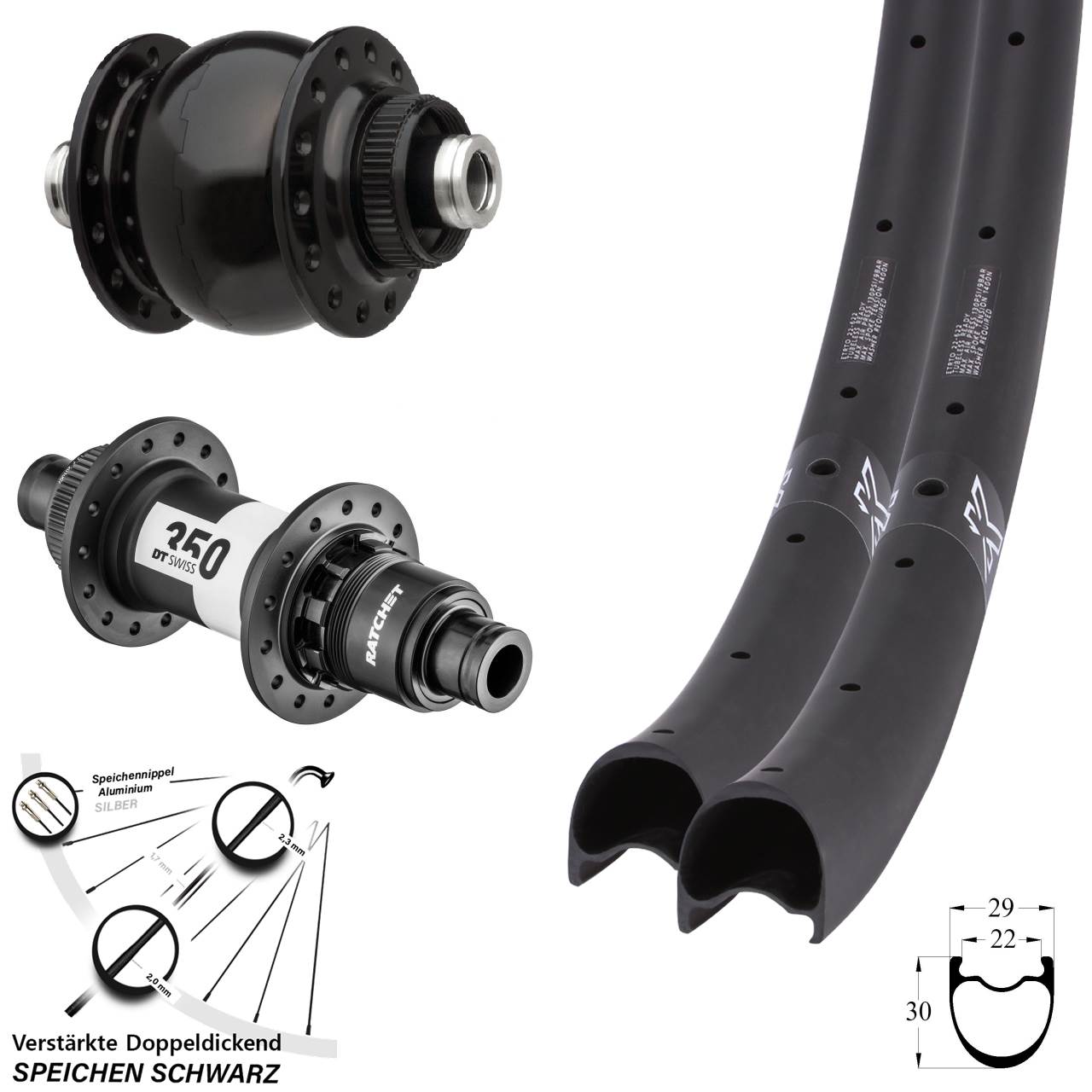 29 Zoll KX-RC Carbon DT Swiss 350 SONdelux Disc Laufradsatz 12x100/142 XDR 11-12 fach