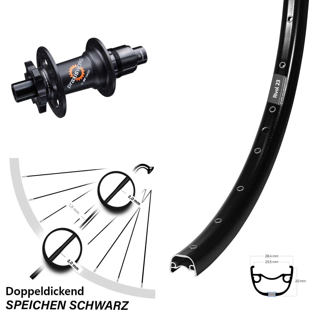 DT Swiss 350 Ryde Rival 23 Hinterrad 27,5 Zoll Sram XD