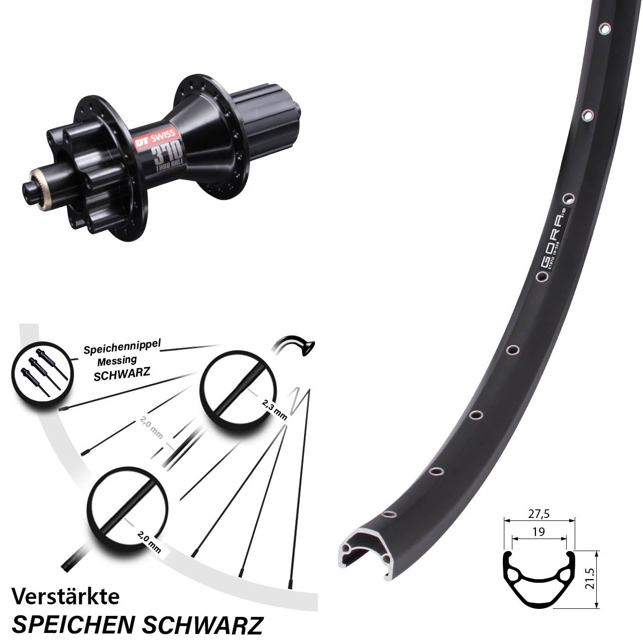Hinterrad 6-Loch QR 28 Zoll Gora 19 DT Swiss 370 Hybrid 8-11 fach HG