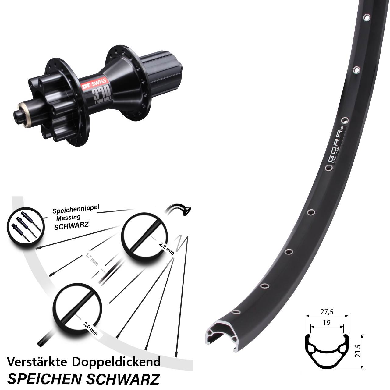 Hinterrad 6-Loch QR 28 Zoll Gora 19 DT Swiss 370 Hybrid 8-11 fach HG