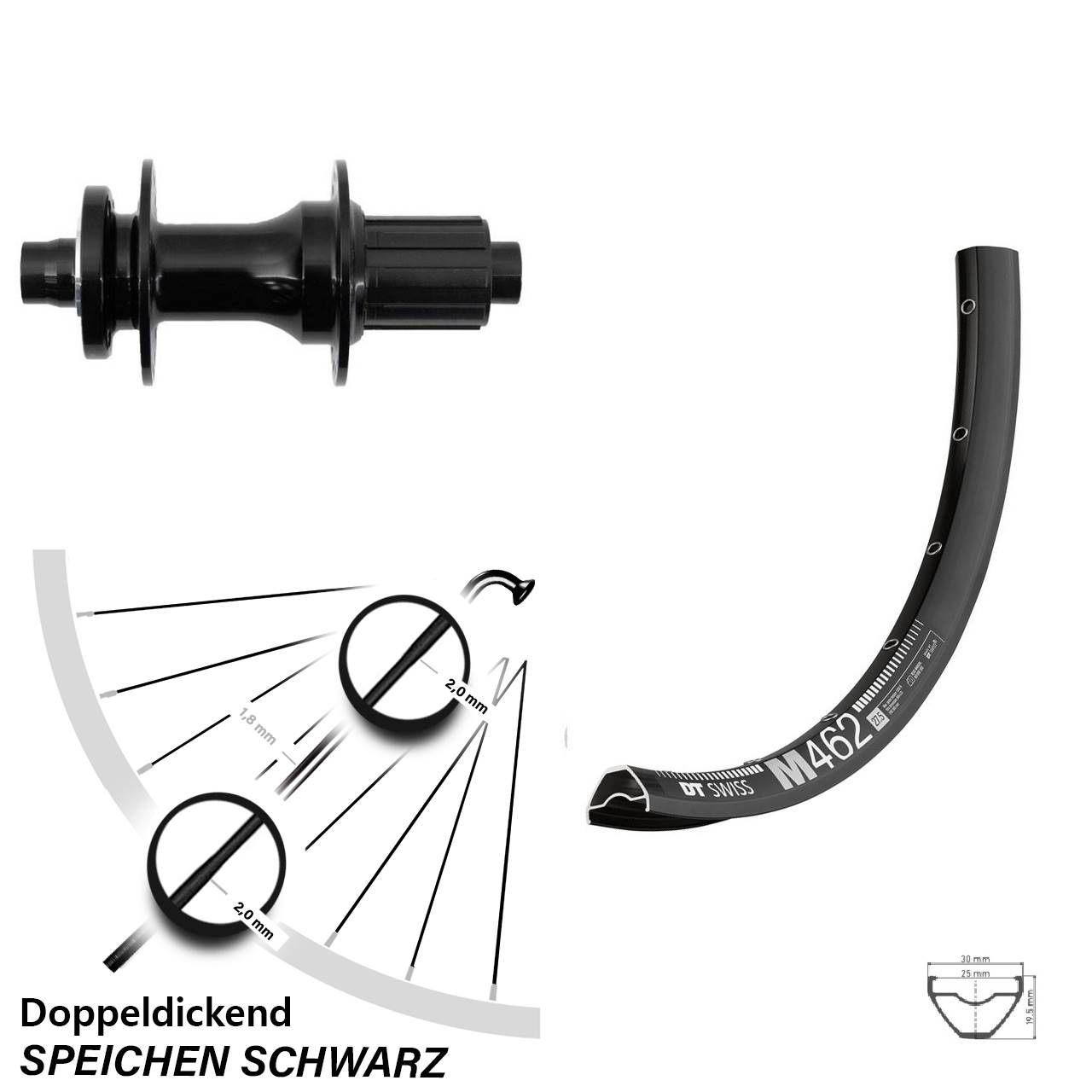 Hinterrad 27,5 Zoll DT Swiss M 462 Fastace 6-Loch 12x148 8-12 fach