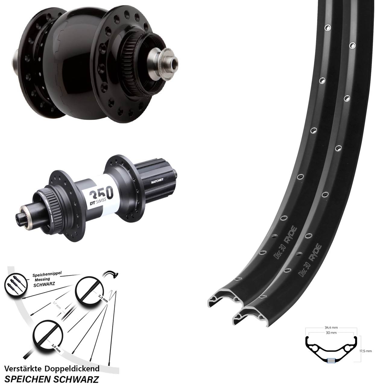 Laufradsatz für Schnellspanner 29 Zoll Ryde Disc 30 DT Swiss 350 SON 28 8-11 fach HG