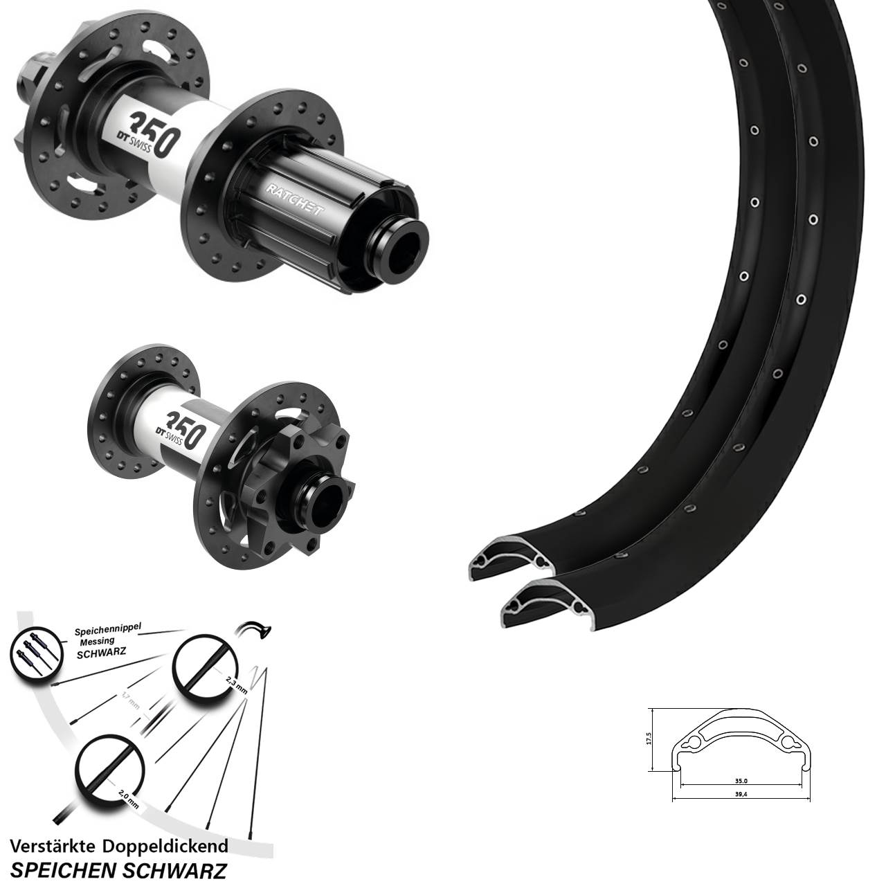 Laufrad-Satz 15x100 12x142 29 Zoll Ryde Disc 35 DT Swiss 350 8-11 fach
