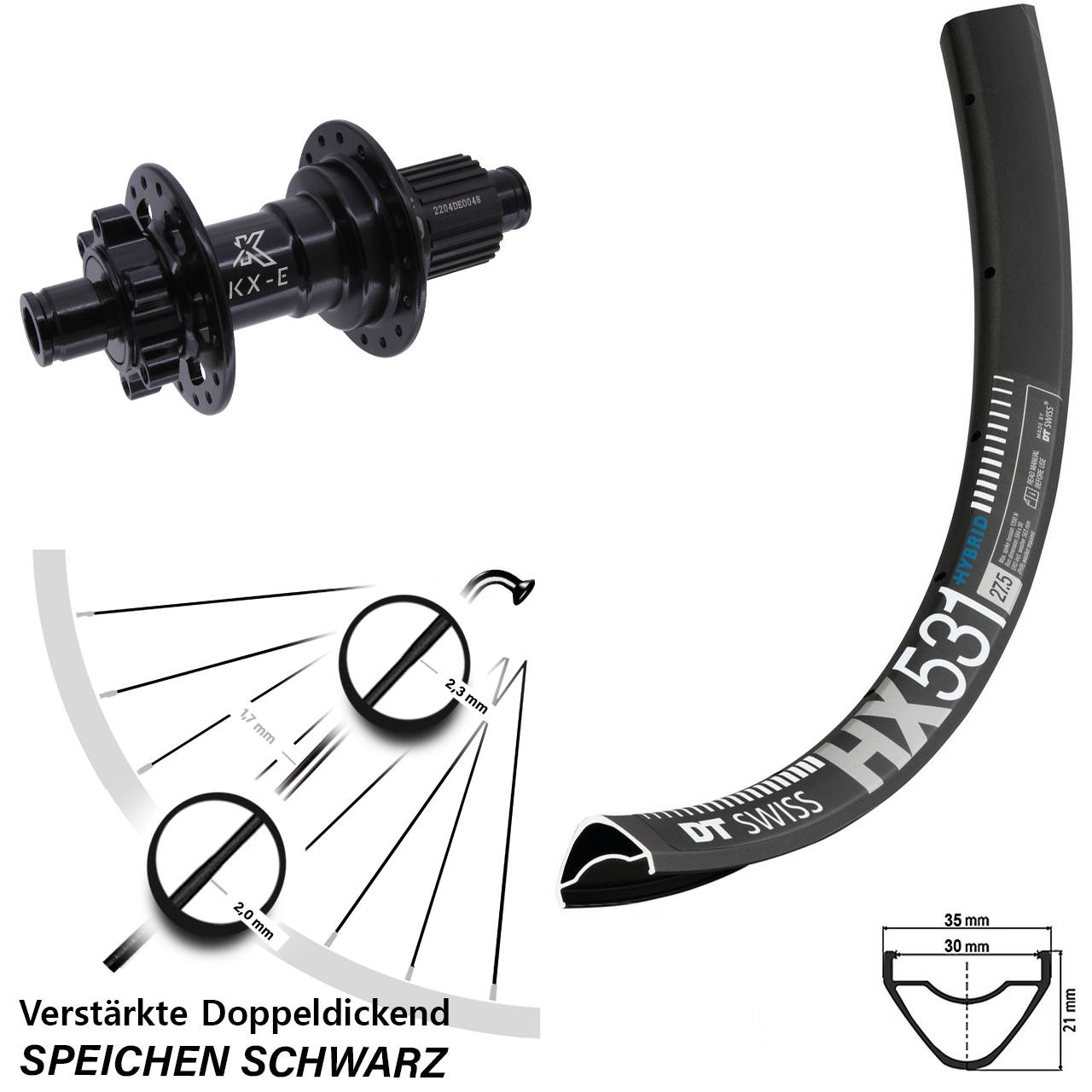 DT Swiss HX531 KX-E Heavy Duty 29 Zoll Disc Laufrad 12x142 Shimano Micro Spline