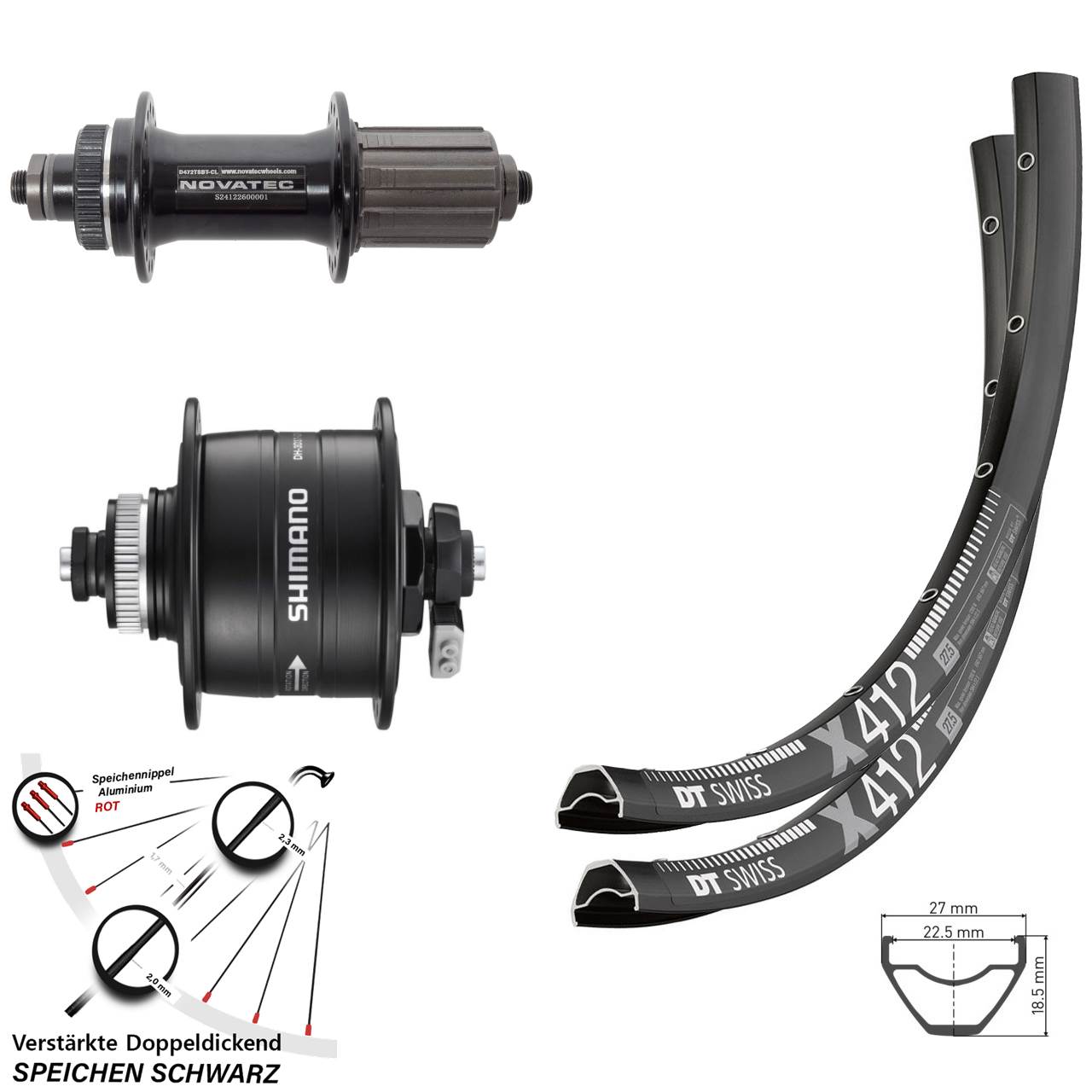 Disc Laufradsatz 28-29 Zoll DT Swiss X412 Novatec D472 Shimano DH-3D37 8-12 fach QR