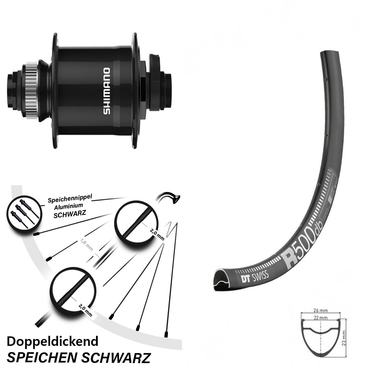 Disc Nabendynamovorderrad 28-29 Zoll DT Swiss R 500 Shimano DH-UR708 15x100