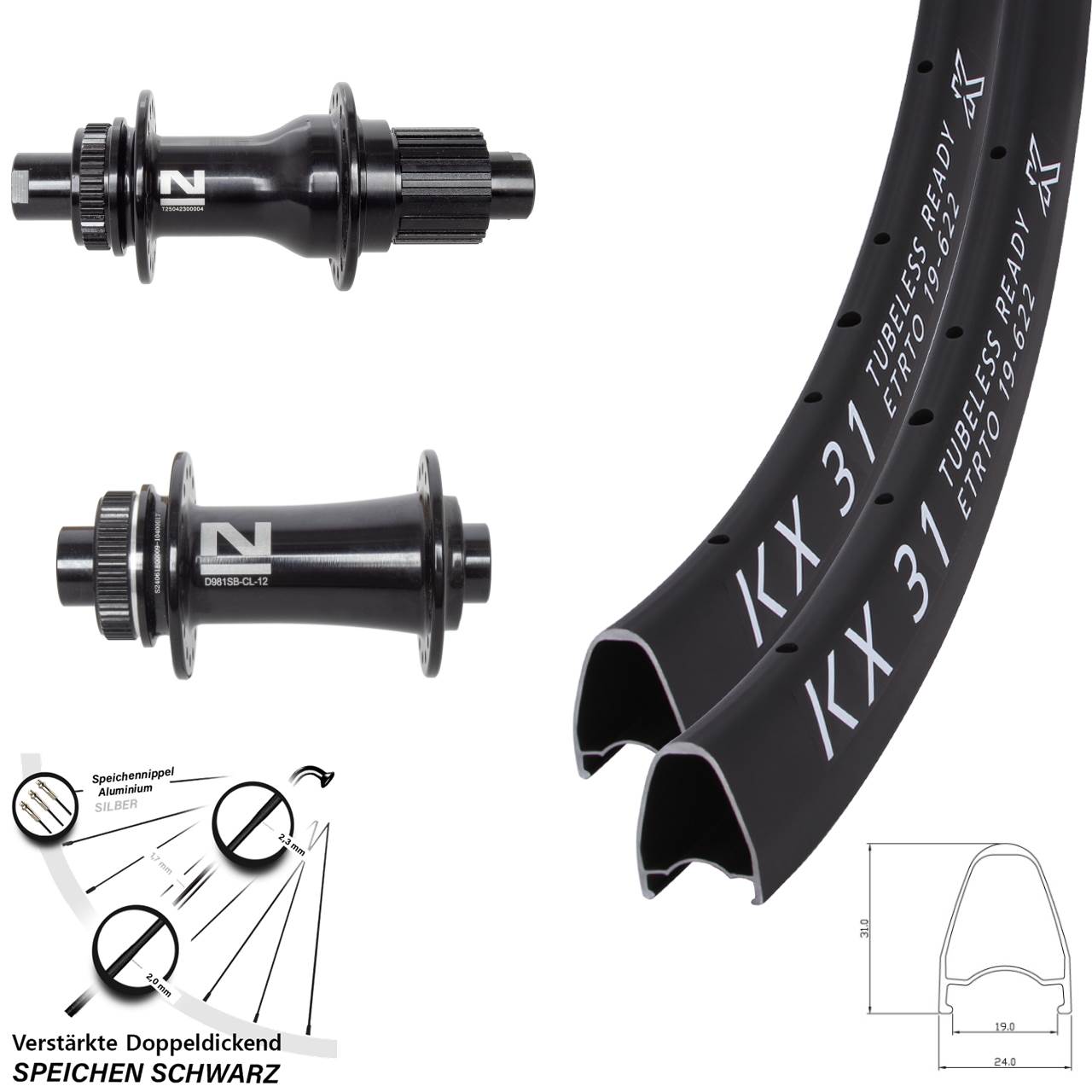 KX31 Novatec D792 D981 28 Zoll Disc Laufradsatz 12x100/142 Micro Spline
