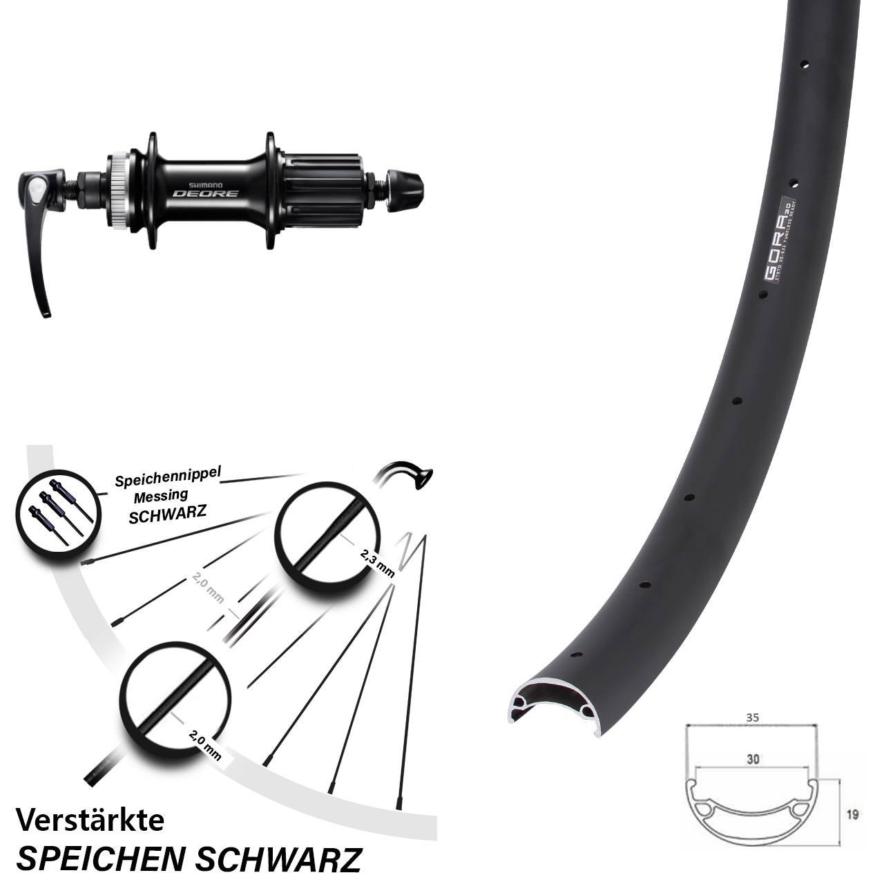 26 Zoll Gora 30 Shimano Deore Disc Hinterrad für Schnellspanner 8-11 fach