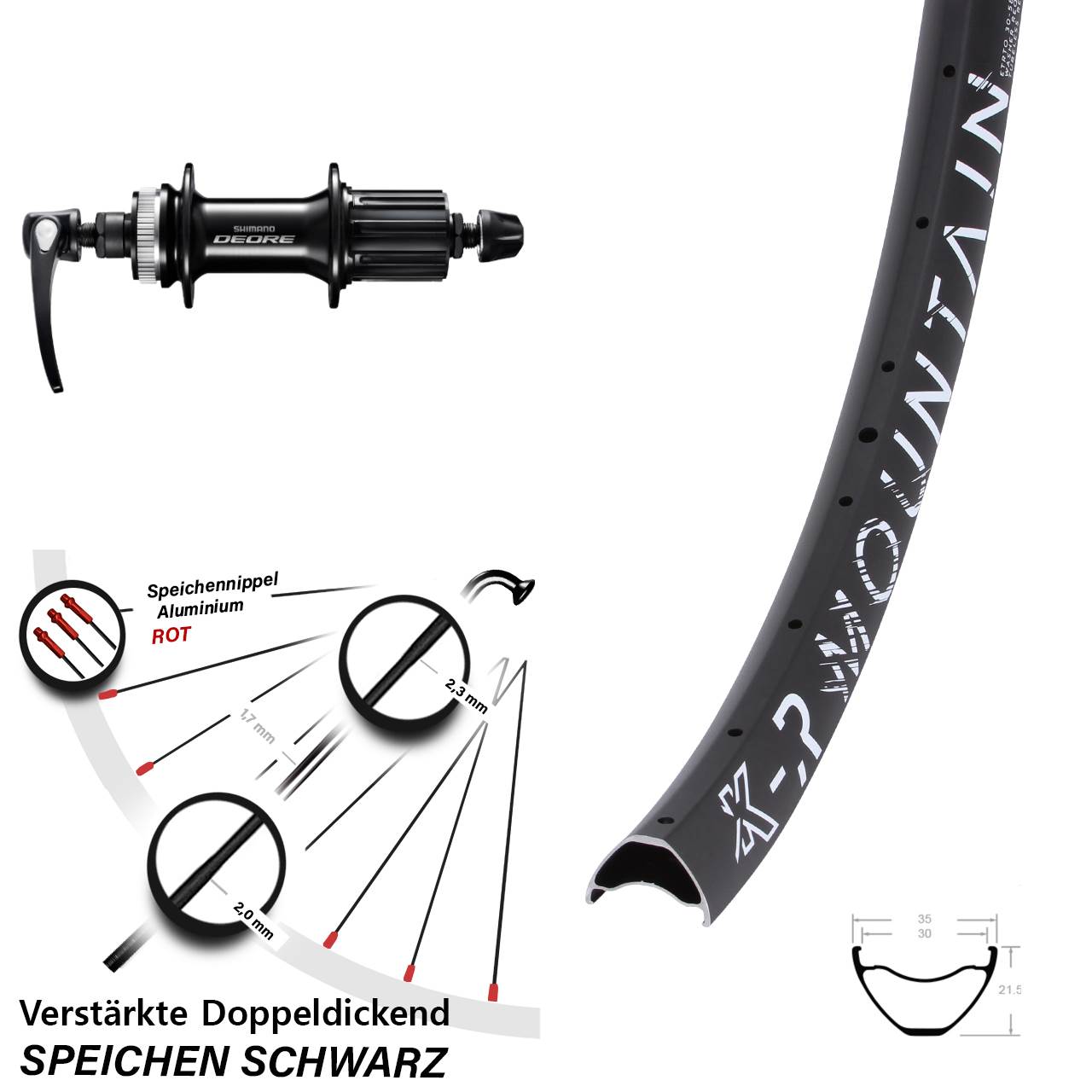 27,5 Zoll KX-R Mountain Shimano FH-M6000 Centerlock Hinterrad QR 8-11 fach