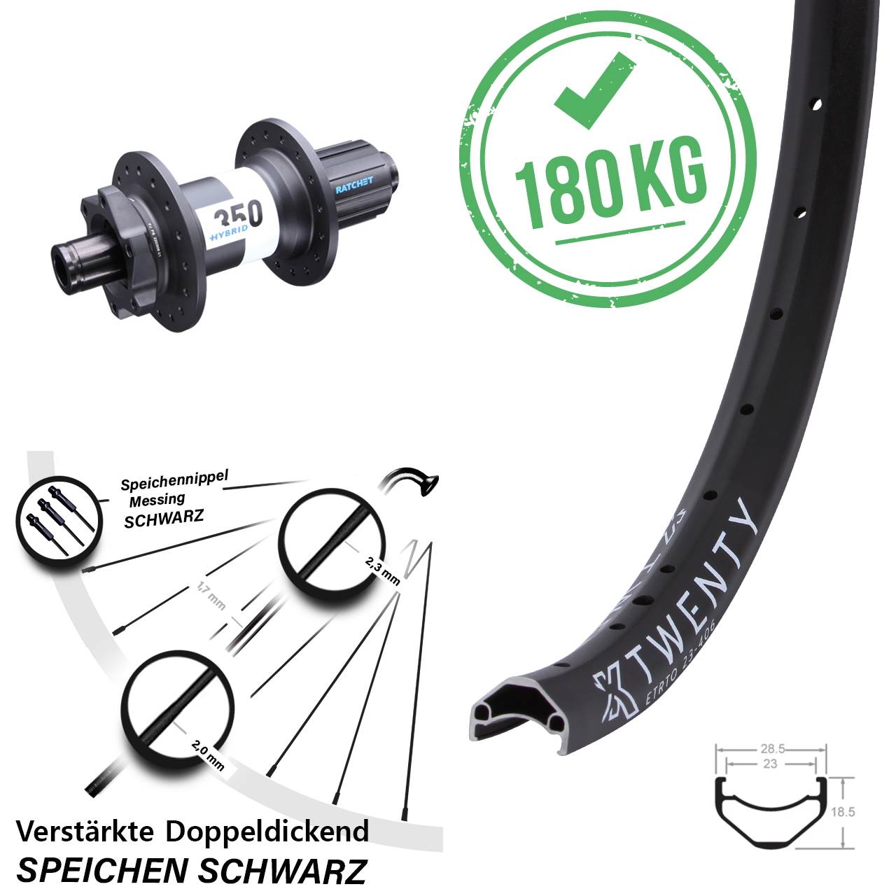 KX Twenty DT Swiss 350 Hybrid 20 Zoll Disc Hinterrad 12x148 8-11 fach