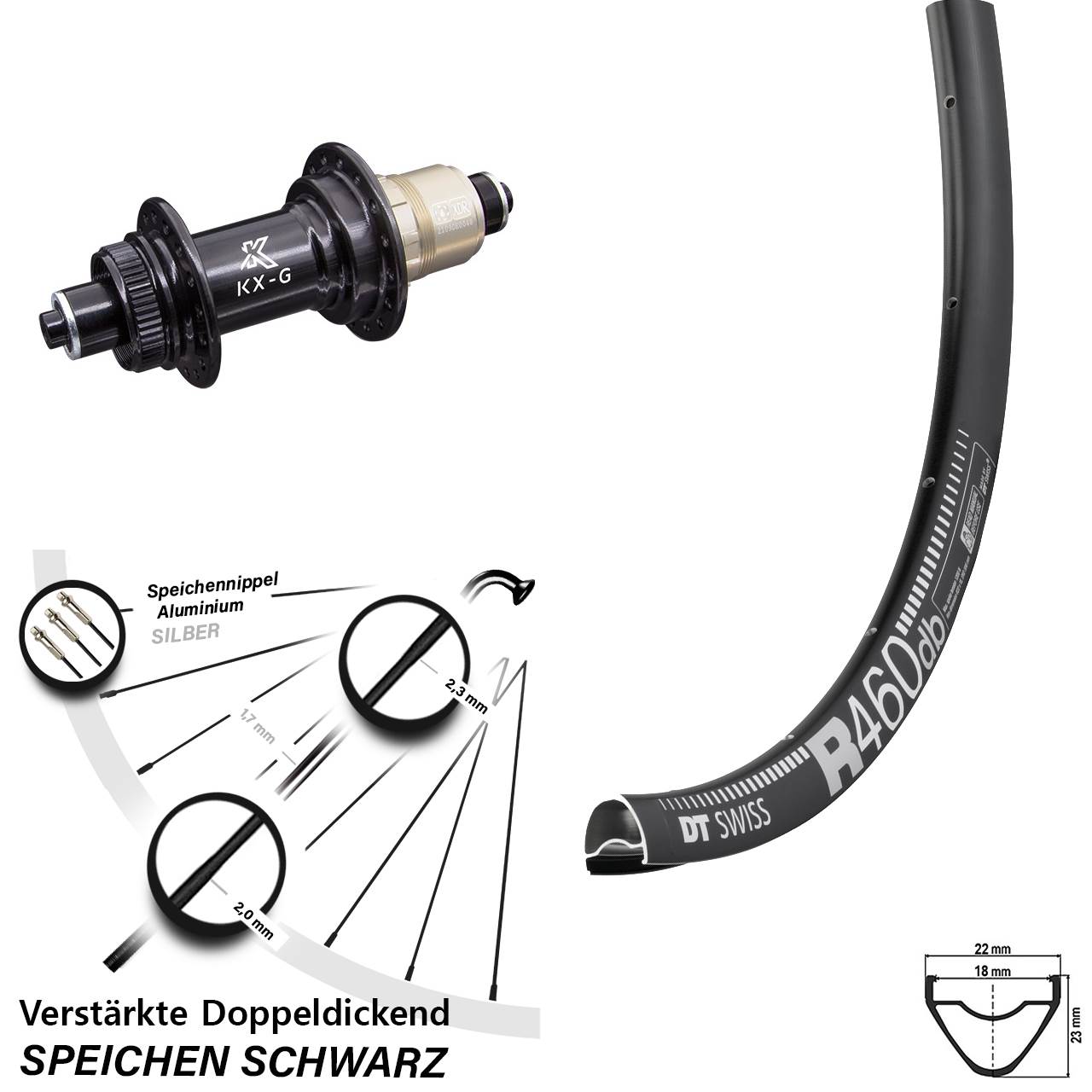 28 Zoll DT Swiss R 460 KX-G Disc Laufrad für Schnellspanner XDR 11-12 fach