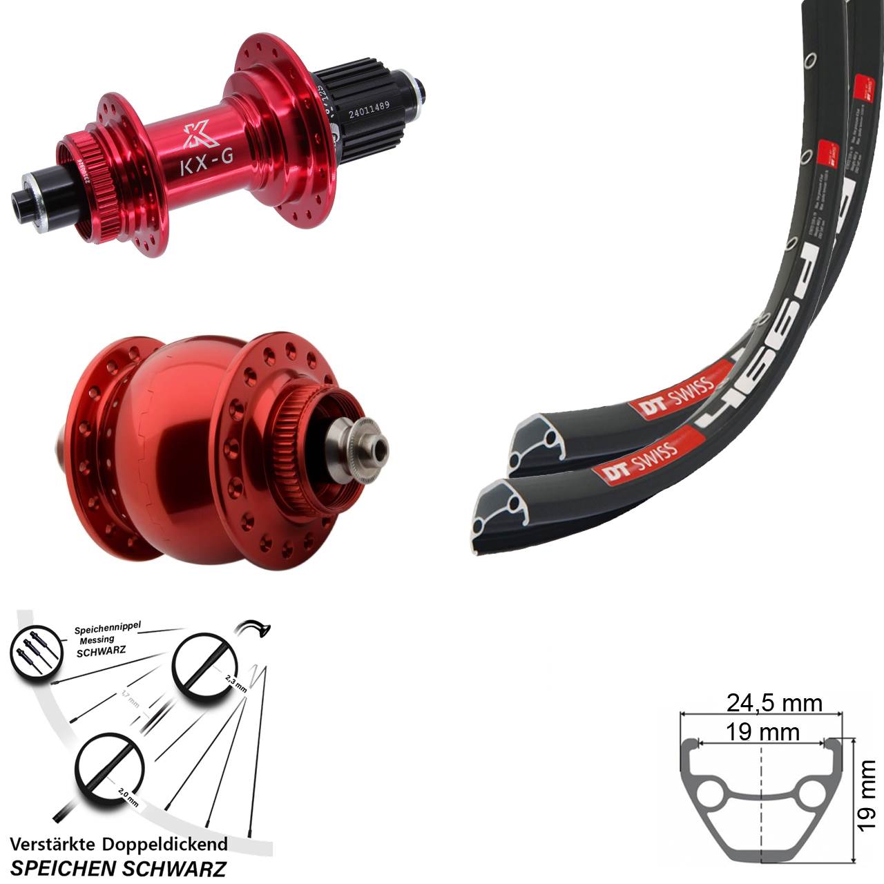DT Swiss 466 KX-G rot SON 28 Zoll rot Disc Laufrad-Satz QR Shimano Micro Spline