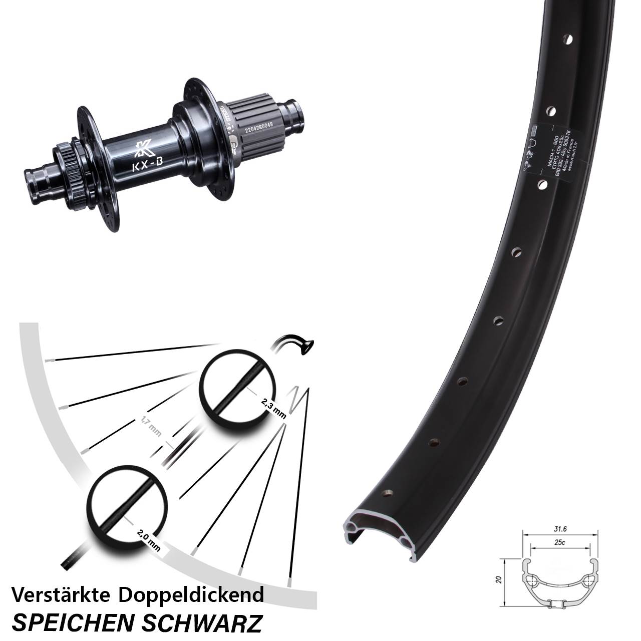 Centerlock Hinterrad 12x148 20 Zoll Mach1 Kargo KX-BS Shimano Micro Spline