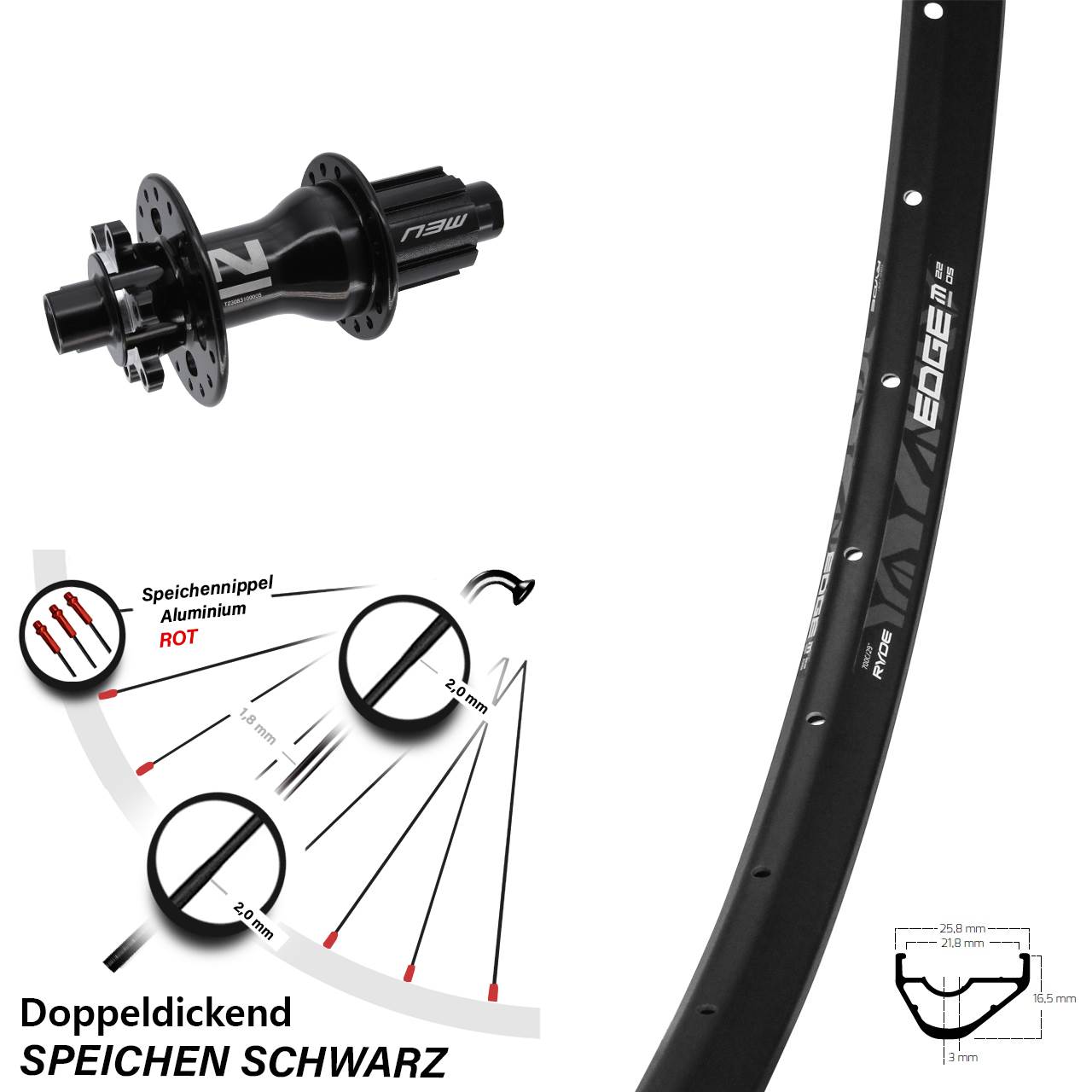 29 Zoll Ryde Edge M22 Novatec D792 Disc Laufrad 12x142 Campa N3W