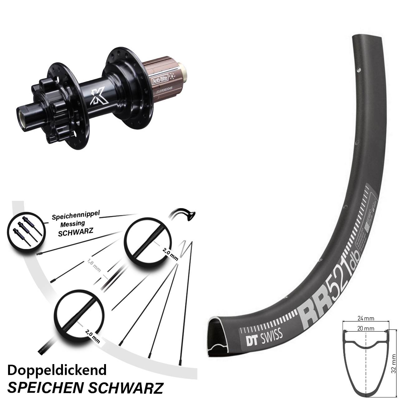 28/29 Zoll DT Swiss RR 521 Hinterrad KX-M 8-12 fach 12x142