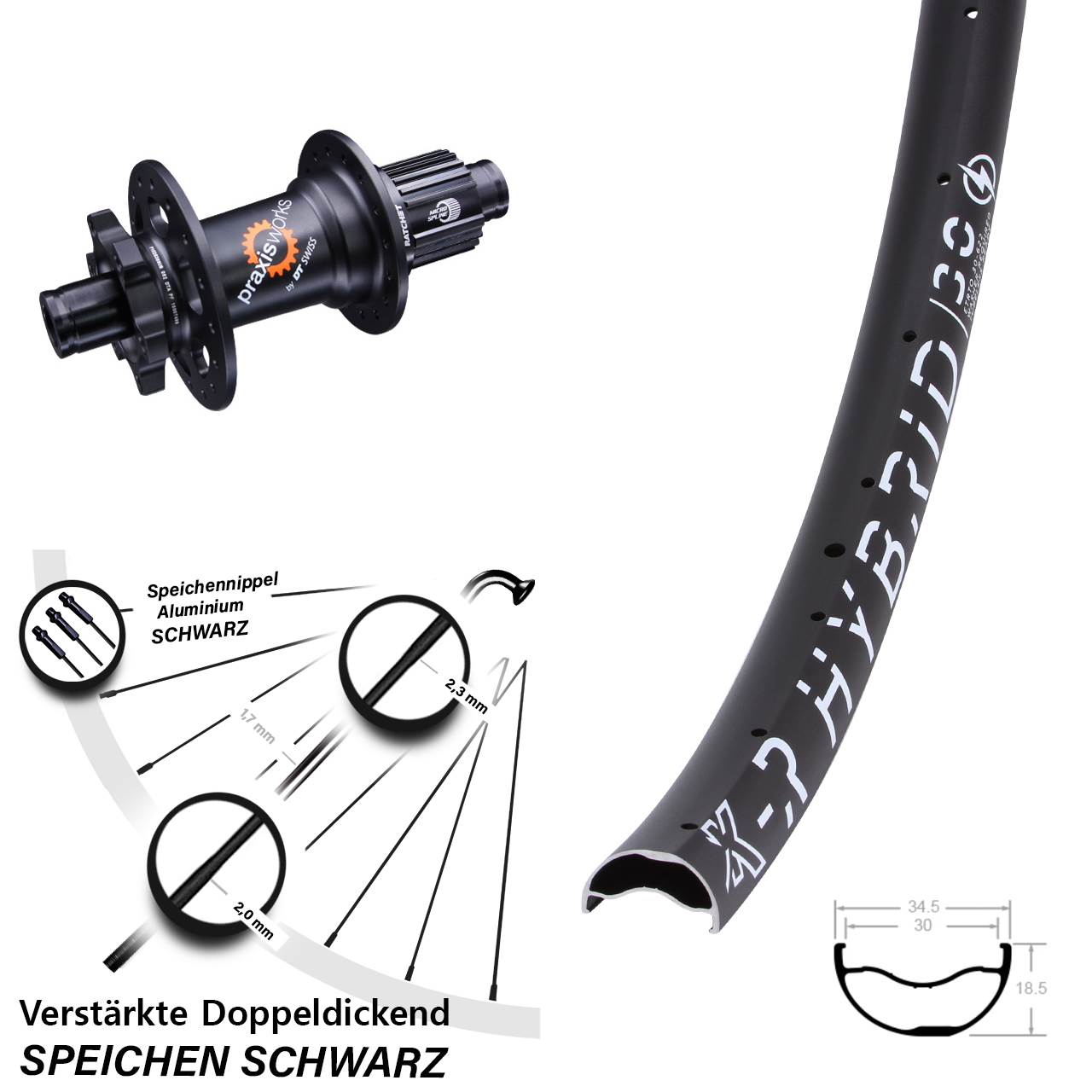 29 Zoll KX-R Hybrid 30 DT Swiss 350 6-Loch Hinterrad 12x142 Shimano Micro Spline